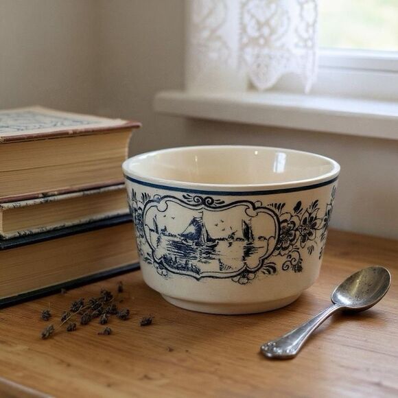 Vintage Delft Blue  Bowl Hand painted in Holland Windmill & Boats Scene 3" x 5" - Picture 1 of 12